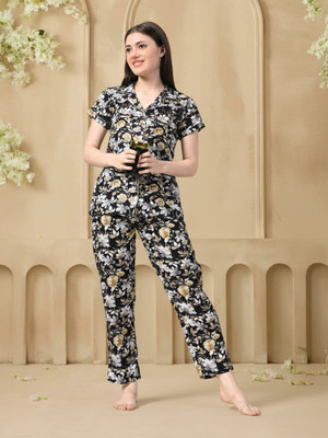 DreamBe Women Printed Black Night Suit Set
