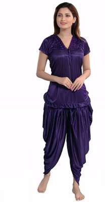 CHANDANI FASHION HUB Women Solid Purple Night Suit Set