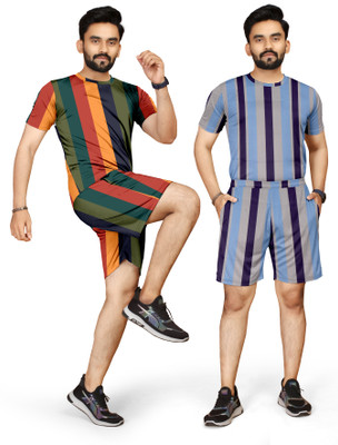nivafashion Men Striped Multicolor Night Suit Set