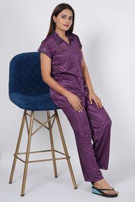 amira Women Solid Purple Night Suit Set