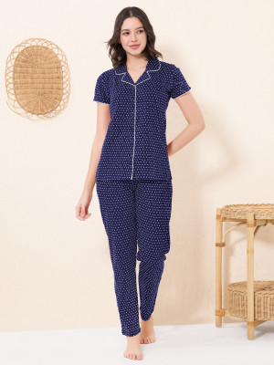 QUIRA Women Printed Blue Shirt & Pyjama set