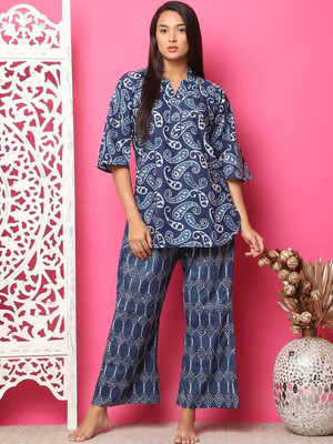 ETC Women Printed Blue Night Suit Set