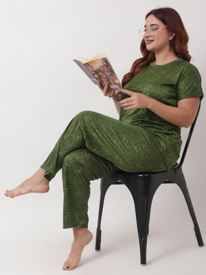 Nightdoll Women Printed Green Top & Pyjama Set
