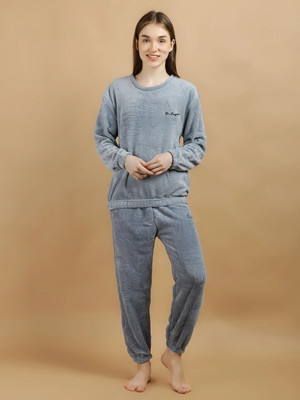 Lugo Women Solid Blue Night Suit Set