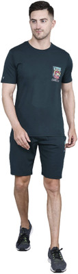 STARFOX Men Solid Dark Green Top & Shorts Set