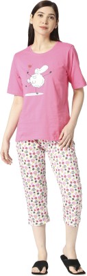 zebu Women Printed Pink Top & Capri Set