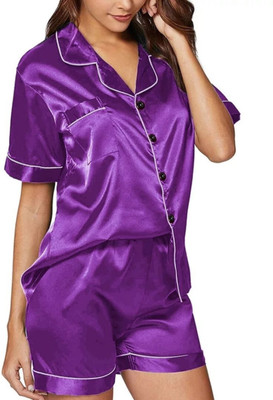 Vd hub Women Solid Purple Night Suit Set