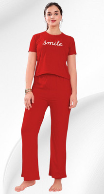 RDP Women Solid Maroon Top & Pyjama Set
