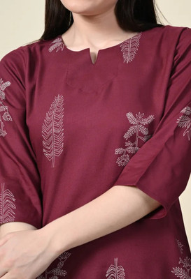 Soor Panchi Women Embellished Maroon Night Suit Set