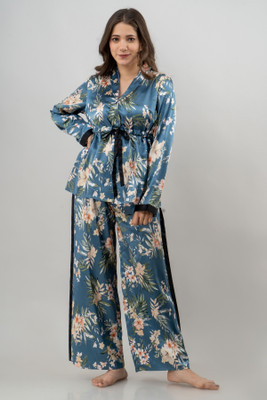 MADDALENA Women Floral Print Blue Shirt & Pyjama set