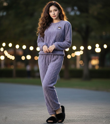 SKG Women Self Design Purple Night Suit Set