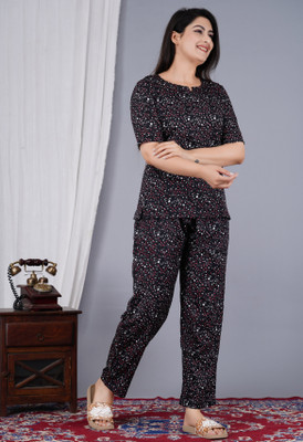 RAMBAAN CREATION Women Printed Black Night Suit Set