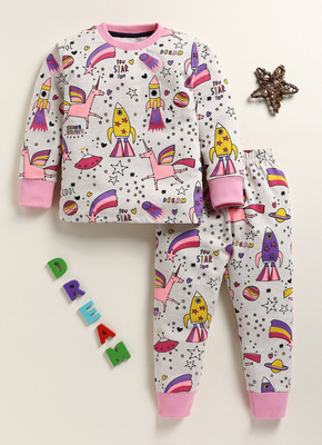 Lazy Shark Girls Printed Multicolor Top & Pyjama Set