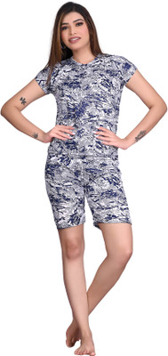 TEEKAY Women Printed Blue Top & Shorts Set