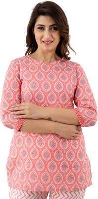 oceanabode Women Printed Pink Top & Pyjama Set