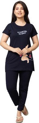 GITIMITII Men Printed Black Night Suit Set