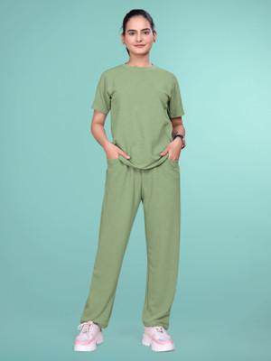 SAKARMAA Women Solid Light Green Top & Pyjama Set