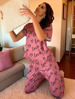 fashion greb Women Printed Pink Top & Pyjama Set