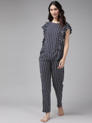 Yash Gallery Women Striped Blue Top & Pyjama Set