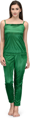 Mesmara Women Solid Green Top & Pyjama Set