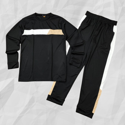 BajrangFashion Men Solid, Striped Black Night Suit Set