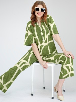 ZEYO Women Printed Green Top & Pyjama Set