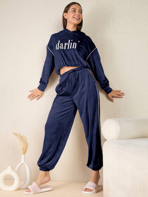 SWEET DREAMS Women Solid Dark Blue Top & Pyjama Set