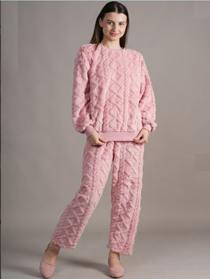 DreamBe Women Self Design Pink Night Suit Set