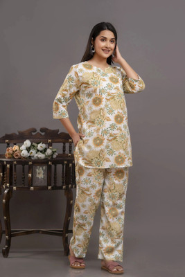 SAYANG Women Printed Yellow Night Suit Set