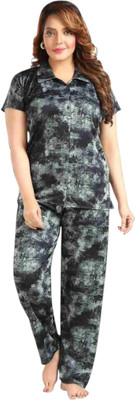 h r creation Women Ombre/Dyed Black Night Suit Set