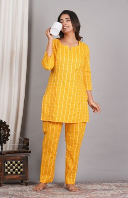 DHANOTA Women Printed Yellow Night Suit Set