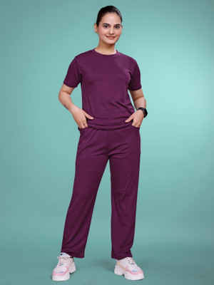 SAKARMAA Women Solid Purple Top & Pyjama Set