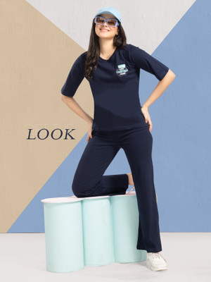 Feeling Women Solid Blue Night Suit Set