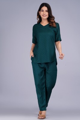 KALAVISHA Women Printed Green Top & Pyjama Set