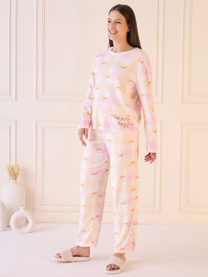 SWEET DREAMS Women Animal Print Pink Top & Pyjama Set