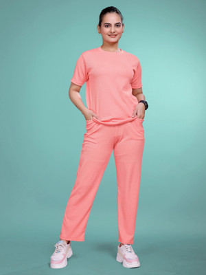 SAKARMAA Women Self Design Pink Top & Pyjama Set