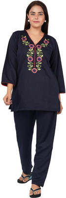 Meta Cool Women Embroidered Blue Night Suit Set