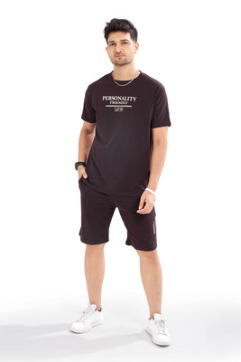WEET Men Printed Brown Top & Shorts Set