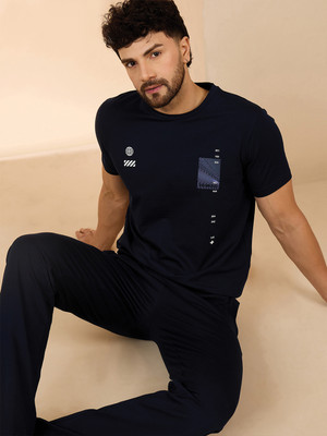 SWEET DREAMS Men Printed Dark Blue Top & Pyjama Set