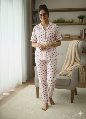 Bellwell Women Printed Red Night Suit Set