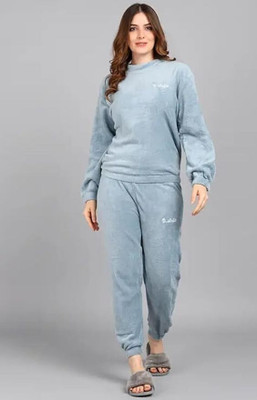 PAISO Women Solid Light Blue Night Suit Set