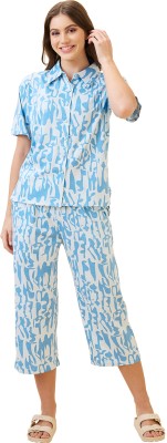 AV2 Women Floral Print Blue Top & Capri Set