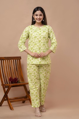 Vashti Women Printed Green Night Suit Set