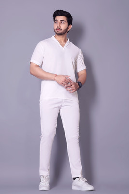 gurukrupa creation Men Self Design White Night Suit Set