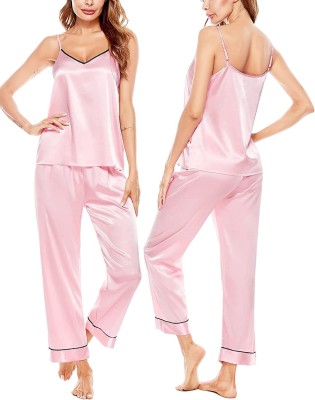 Kleidung Women Solid Pink Top & Pyjama Set