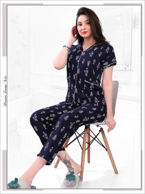 TRUNDZ Women Printed Dark Blue Shirt & Pyjama set