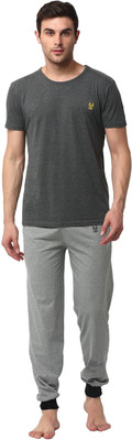 MACK JONNEY Men Solid Grey, Silver Top & Pyjama Set