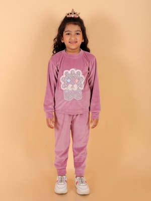 STUFFIE LAND Girls Printed Pink Night Suit Set