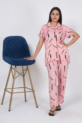 INSTRY Women Printed Pink Night Suit Set