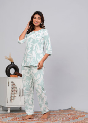 DreamBe Women Printed Green Night Suit Set